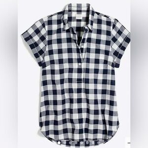 J. Crew Women's Navy and White Buffalo Check  Gingham Short-Sleeve hi-low tunic